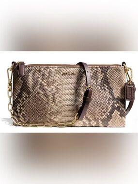 Coach Snakeskin-Pattern Crossbody Wristlet - Taupe